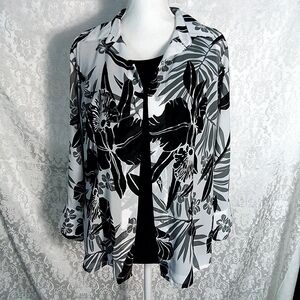 Laura Scott 2 in 1 sheer button down blouse and tank top white and black 12